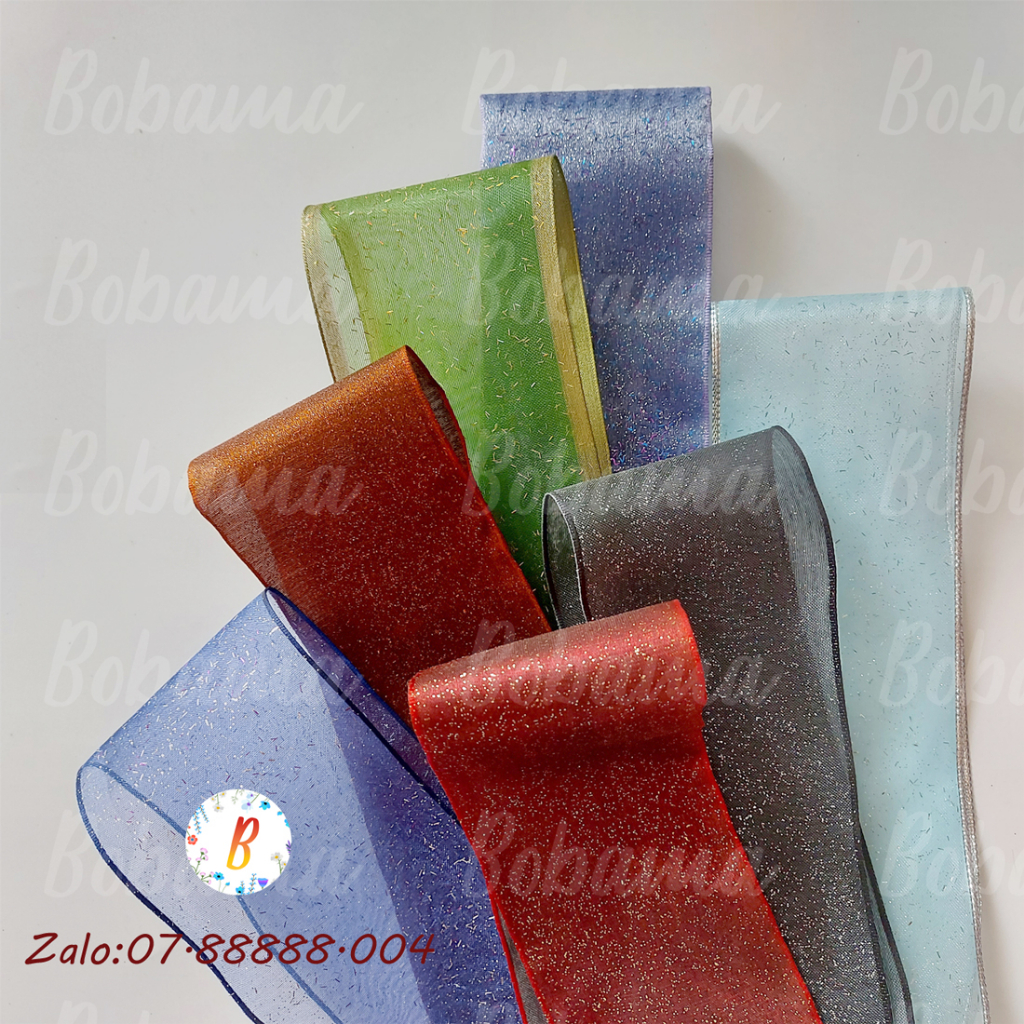 10 mét Ruy băng Voan organza 6cm ép nhũ dùng trang trí handmade