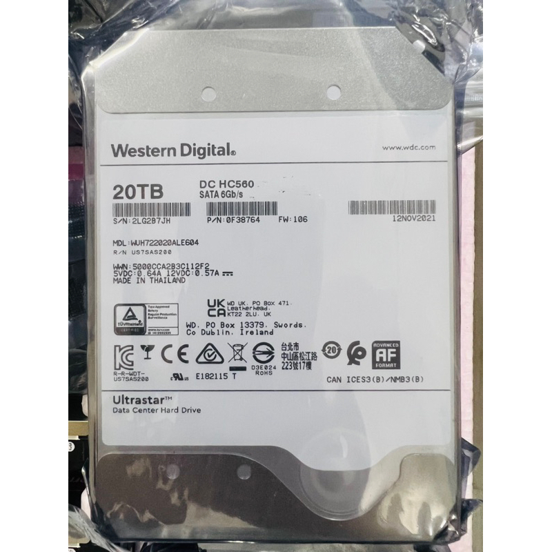 Ổ cứng WD Ultrastar Enterprise DC HC560 20TB 3.5 inch SATA  7200rpm Ultra 512E SE 512MB Cache Hard Drive
