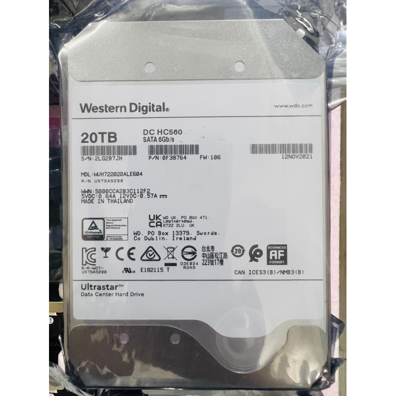 Ổ cứng WD Ultrastar Enterprise DC HC560 20TB 3.5 inch SATA  7200rpm Ultra 512E SE 512MB Cache Hard Drive ( used )