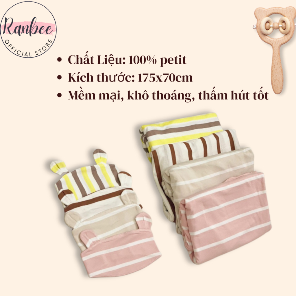 Quấn chũn sơ sinh hình gấu Ranbee cho bé ngủ ngon co giãn 4 chiều thấm hút mồ hôi 175*70cm