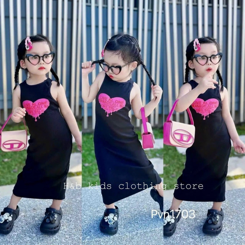 8-30kg váy body tăm gân in tim xinh xắn cho bé siêu tôn dáng 💯