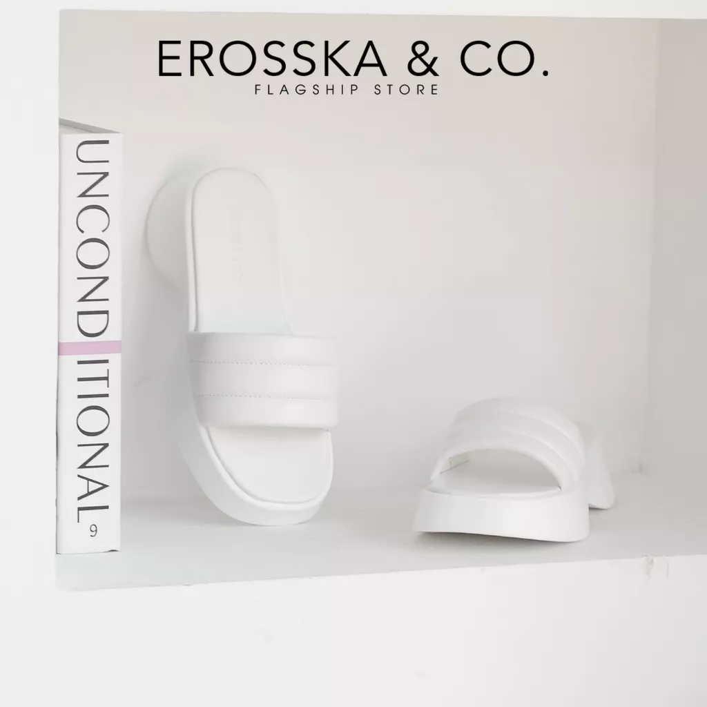 Erosska - Dép nữ quai ngang đế bánh mì phong cách cá tính cao 5cm màu đen _ SB002