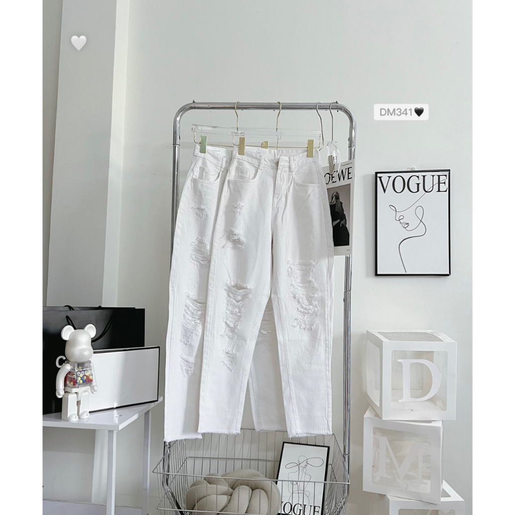 Quần baggy rách màu trắng đủ size phối đồ siêu xịn