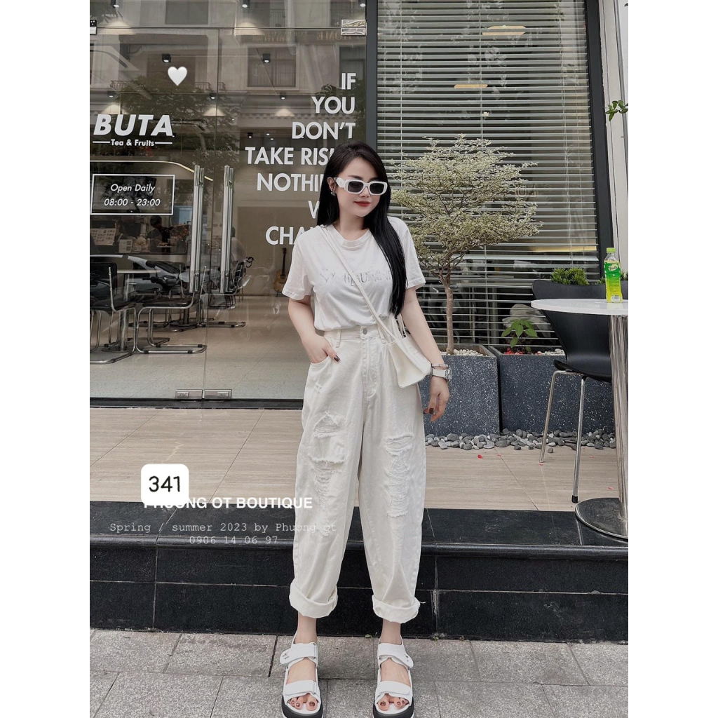 Quần baggy rách màu trắng đủ size phối đồ siêu xịn