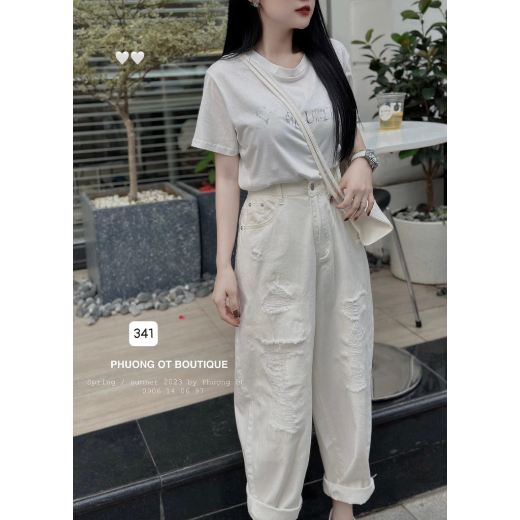 Quần baggy rách màu trắng đủ size phối đồ siêu xịn