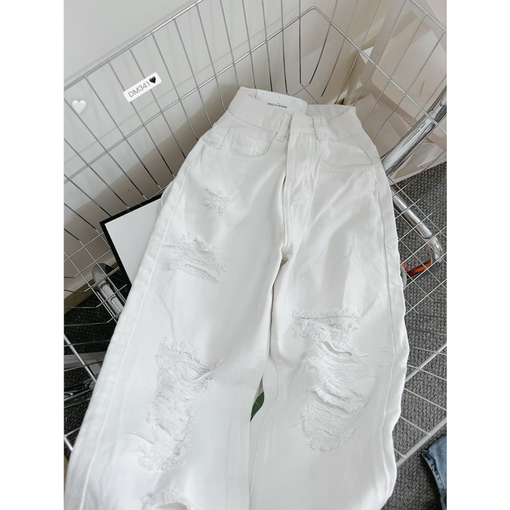 Quần baggy rách màu trắng đủ size phối đồ siêu xịn