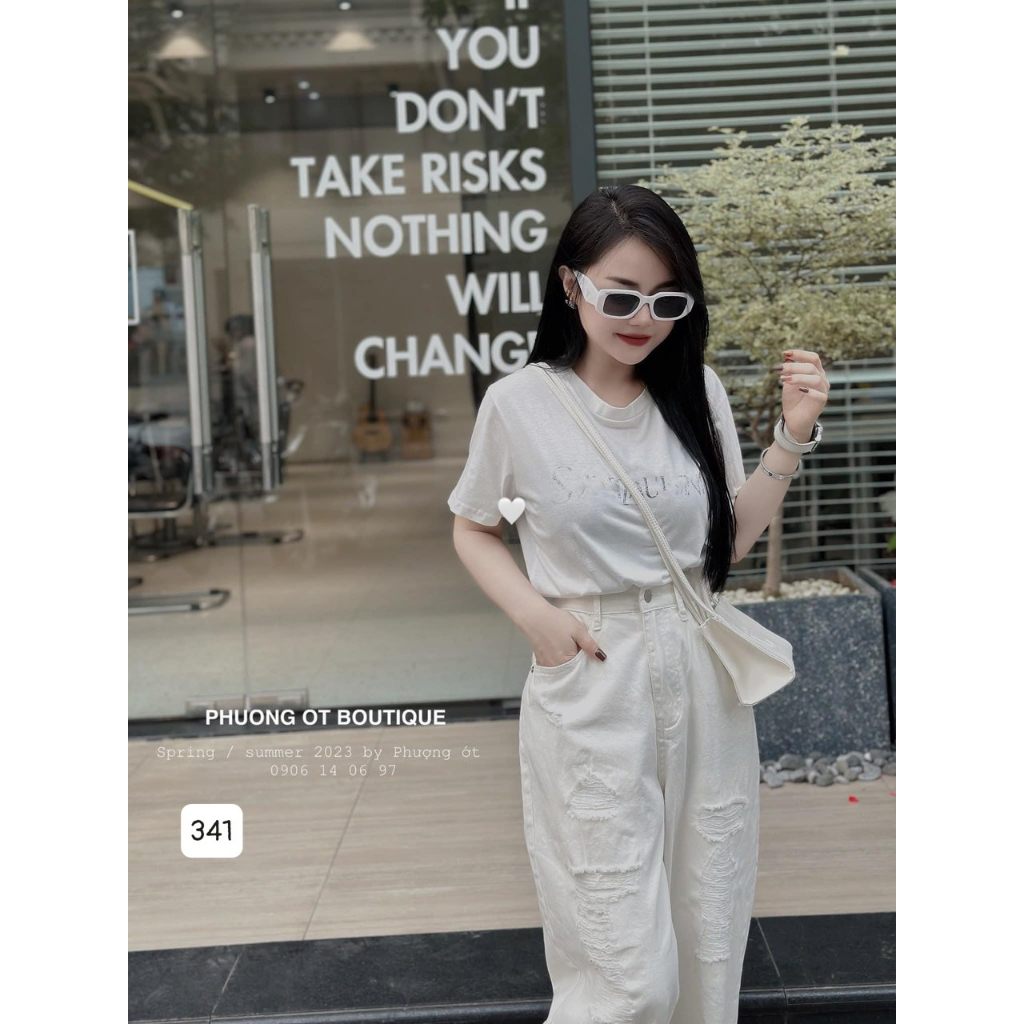 Quần baggy rách màu trắng đủ size phối đồ siêu xịn