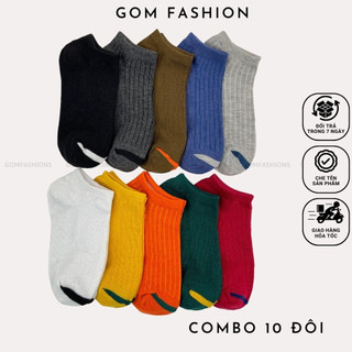 Set 10 đôi tất cổ ngắn nữ GOMTAT dễ thương nhiều màu, chất liệu cotton dày dặn thoáng khí, cực êm chân  -CB001