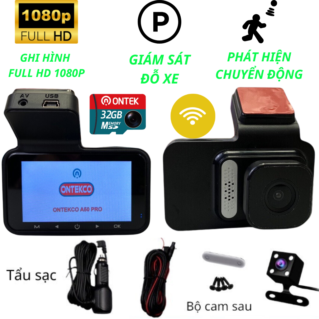 [Bảo hành 12 tháng] Camera hành trình ô tô ONTEKCO A50 PRO Có wifi , Xem video qua app VIIDURE trên điện thoại