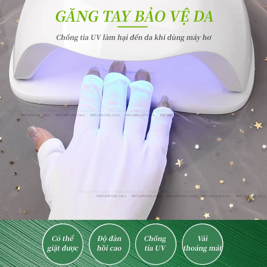 Găng tay vải hơ đèn làm nail màu đen trắng chống tia UV - Kèm băng keo dán ngón tay - găng tay chống tia Uv