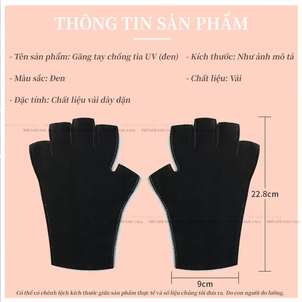 Găng tay vải hơ đèn làm nail màu đen trắng chống tia UV - Kèm băng keo dán ngón tay - găng tay chống tia Uv
