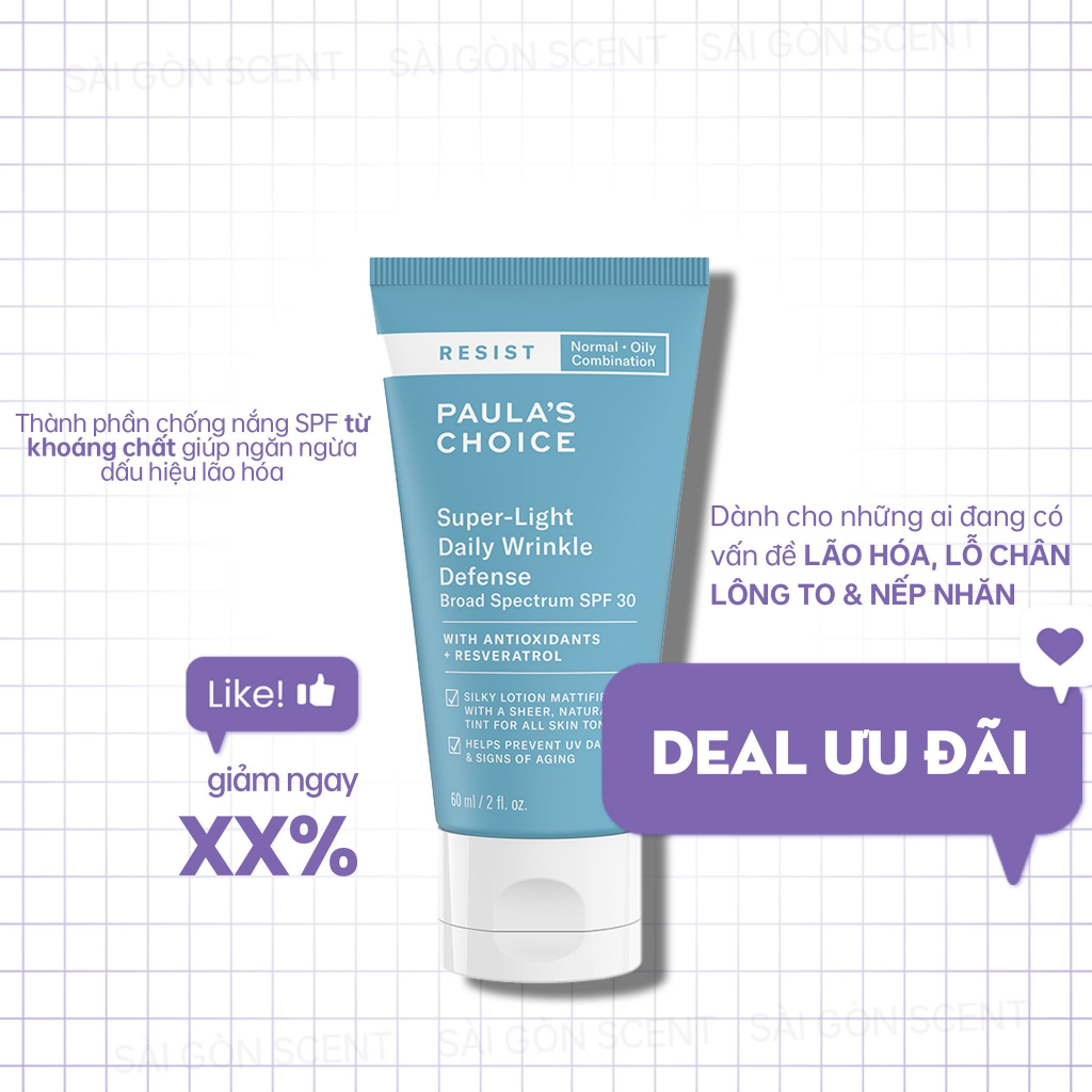 Kem Dưỡng Paula's Choice Resist Super-Light Wrinkle Defense SPF 30 (60mL)