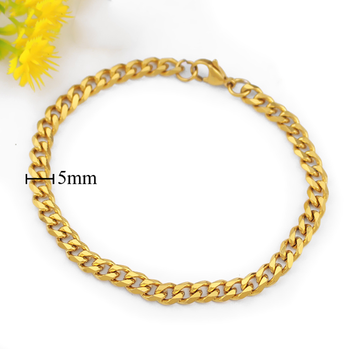 Lắc tay nam inox cao cấp thời trang rẻ đẹp kiểu lặc bảng nhỏ PT JEWELRY cỡ 5mm màu mạ vàng titan thép không gỉ PTLTNA21