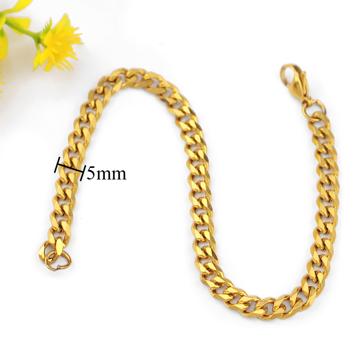 Lắc tay nam inox cao cấp thời trang rẻ đẹp kiểu lặc bảng nhỏ PT JEWELRY cỡ 5mm màu mạ vàng titan thép không gỉ PTLTNA21