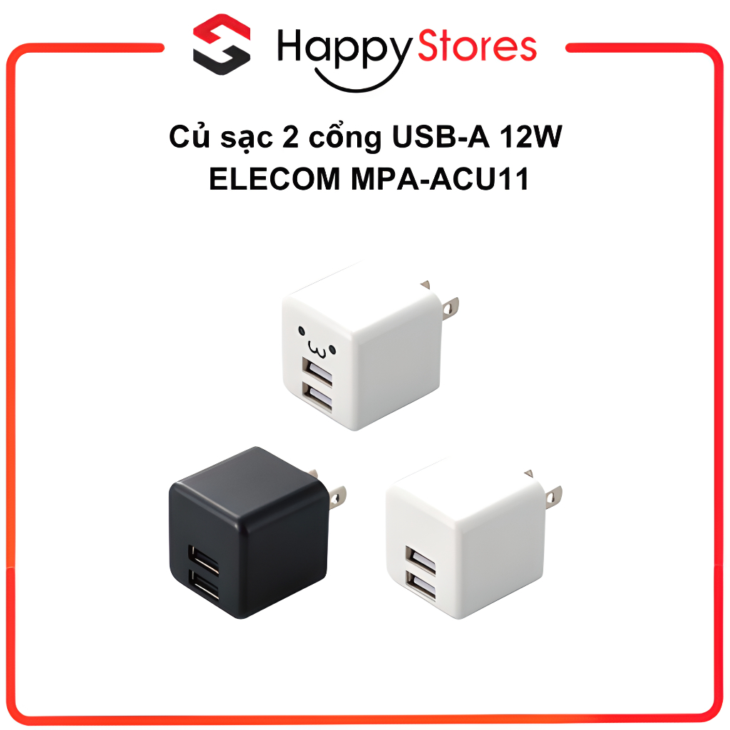 Củ sạc 2 cổng USB-A 12W ELECOM MPA-ACU11