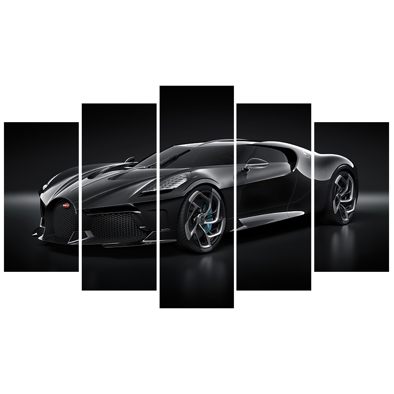 Bộ tranh ghép 5 tấm tráng gương siêu xe tranh xe ô tô Bugatti La Voiture Noire - Có sẵn keo
