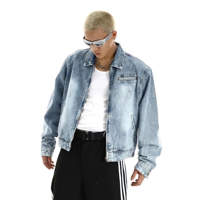 Áo khoác denim Unisex dáng ngắn,  phong cách Hàn Quốc.