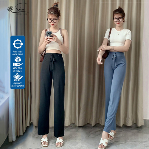 Quần Ống Rộng Nữ Lưng Cao Vải Thun Tăm Mềm Mịn Cực Tôn Dáng Bo Eo Đổi Chân Thon Gọn Dài Mẫu Hottrend Hè Thu M100
