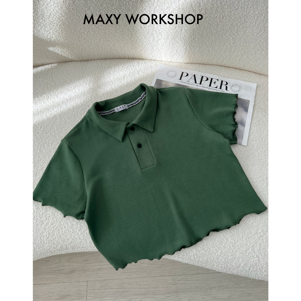 Áo thun polo sọc ngang dáng croptop năng động Polo Tee Maxy Workshop