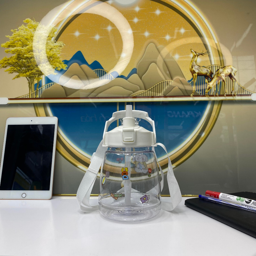 Bình nước trẻ em dung tích lớn 1300ml có ống hút, Bình uống nước cho bé kute kèm tikker 3D, 7 Ngày Đổi Trả! | BigBuy360 - bigbuy360.vn