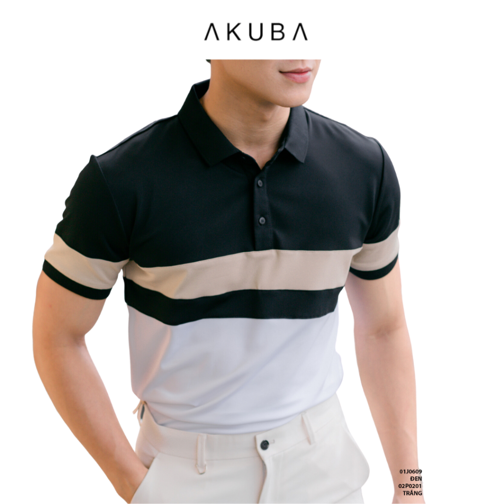 Áo polo nam vải cá sấu cotton AKUBA form slimfit, chất liệu thoáng mát, mềm mại, thấm hút mồ hôi tốt | 01J0609