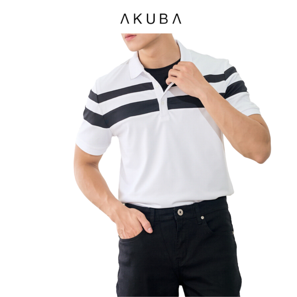 Áo polo nam vải cá sấu cotton AKUBA form slimfit, chất liệu thoáng mát, mềm mại, thấm hút mồ hôi tốt | 01J0613