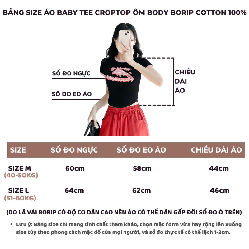 Áo Babytee croptop ôm body in hình dễ thương TUẤN NGA COLLECTION vải borip 100% cotton mềm mịn