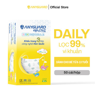 Khẩu Trang Hàn Quốc ANYGUARD Cho Bé 8 - 13 Tuổi 3 Lớp Kháng Khuẩn Quai Đeo Mềm Họa Tiết Cá - 50 Cái