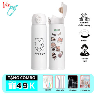 Bình Giữ Nhiệt VieCup - Ly Giữ Nhiệt Hình Gấu Inox 304 - Khắc Tên Theo Yêu Cầu Và Quà Tặng