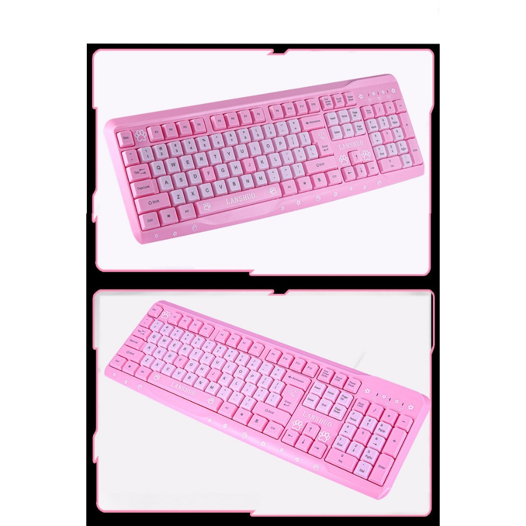 Bàn phím máy tính Kitty   chuôi cắm USB, bàn phím màu hồng cho cô nàng hiện đại, Bảo hành 12 tháng