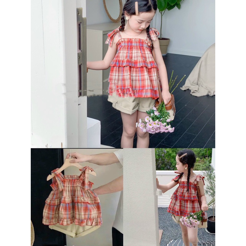 (14-30kg) sỉ set bộ kaki áo kẻ thắt nơ cho bé gai đi học đi chơiJane snKids