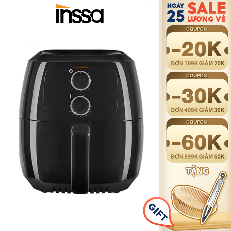 INSSA Nồi chiên không dầu kiểu mới Nồi chiên không dầu dung tích lớn 5.5L Vỉ nướng có thể tháo rời nồi chiên đa