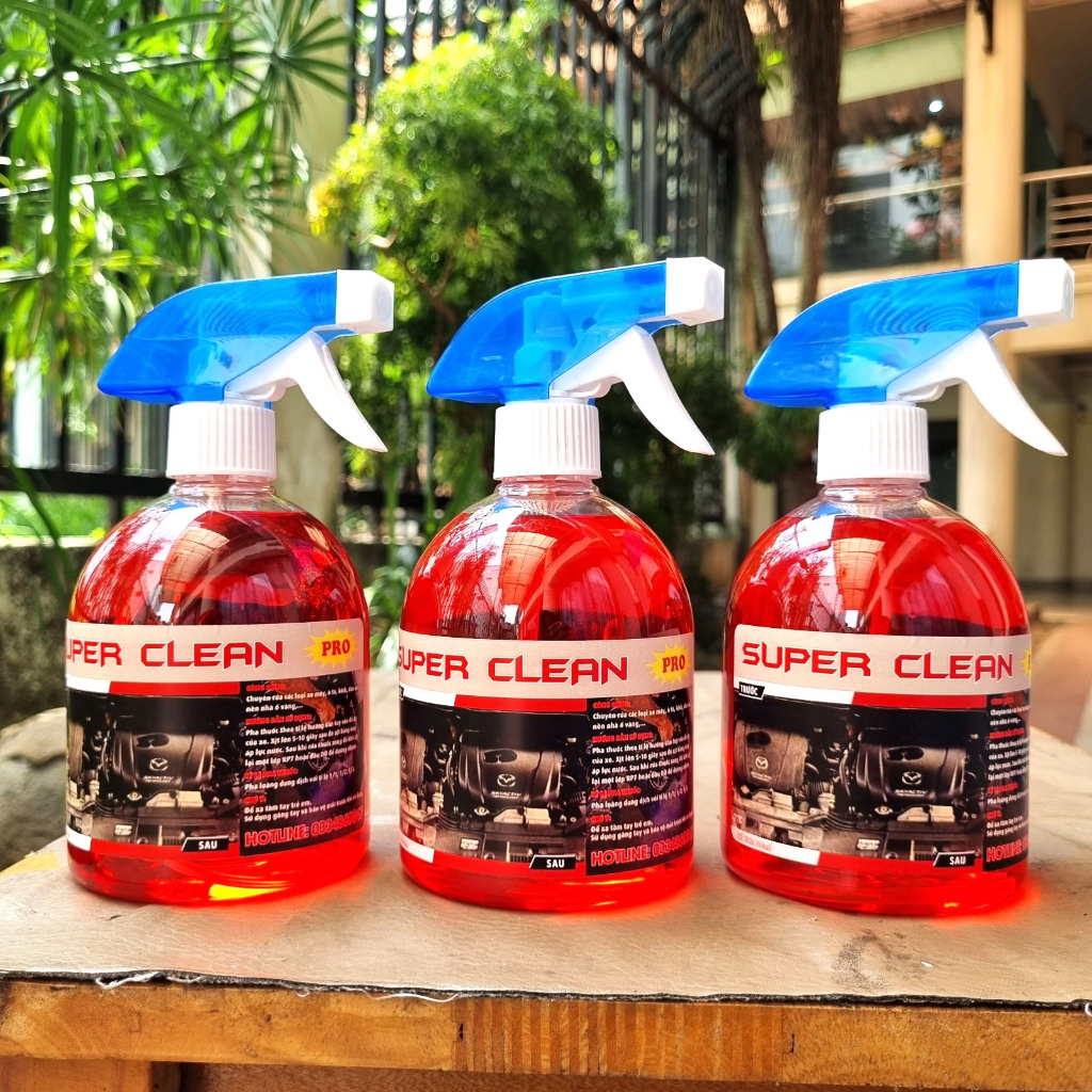 Combo 3 chai tẩy lốc máy, đầu bò  siêu mạnh SUPER CLEAN 500ml, tẩy đa năng vệ sinh xe máy, ô tô