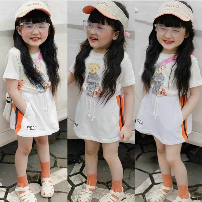 (8-28kg) giá sỉ set váy cotton phối kẻ sọc thể thao cb có lót cho bé gái Jane snkids