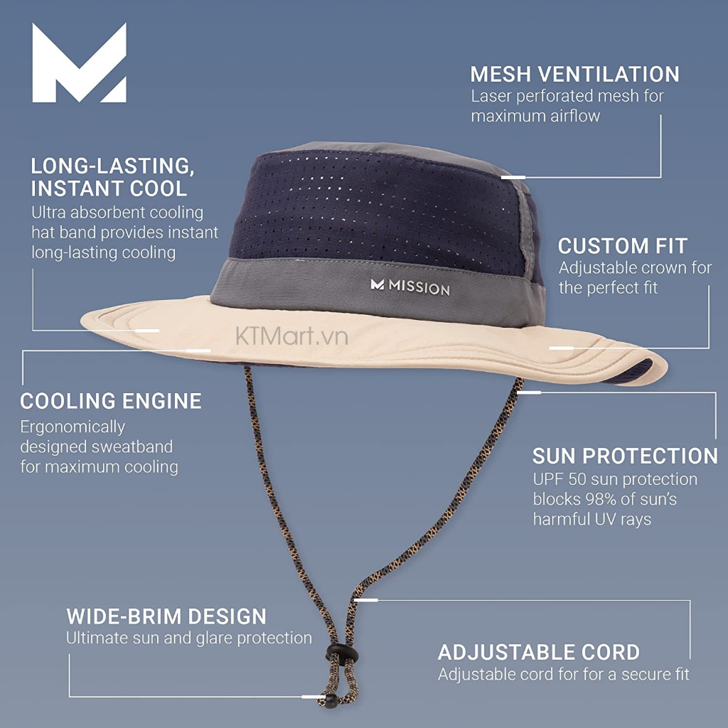 Mũ rộng vành Mission Max Plus Pinnacle Cooling Booney Hat