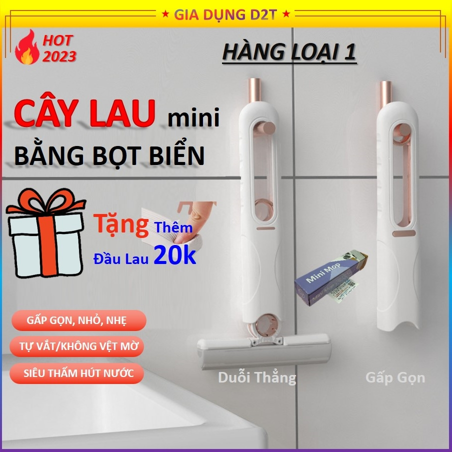(Loại 1)Cây Lau Nhà Mini Thông Minh Tự Vắt 25Cm Gấp Gọn, Lau Kính, Gương, Sàn, Bếp, Ôtô Không Vệt Mờ, Siêu Thấm Hút Nước