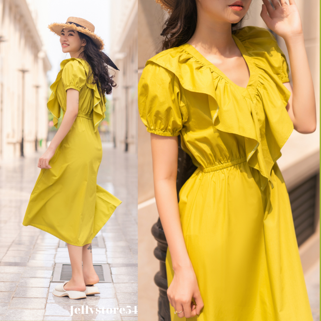 Set Gia Đình cổ bèo xanh bơ, thắt nơ sau, chun eo xinh xắn, kèm ảnh thật