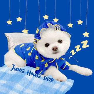 Set áo ngủ pijama kèm nón xanh coban Hàn Quốc cho chó mèo