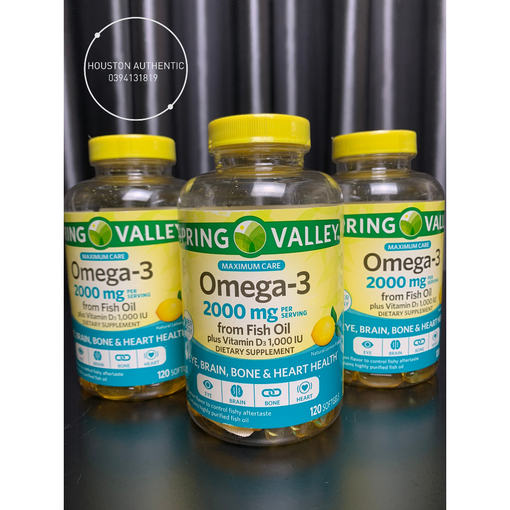 Viên uống dầu cá hương chanh Spring Valley Omega 3 2000mg 120 viên _ Livestream tại Mỹ
