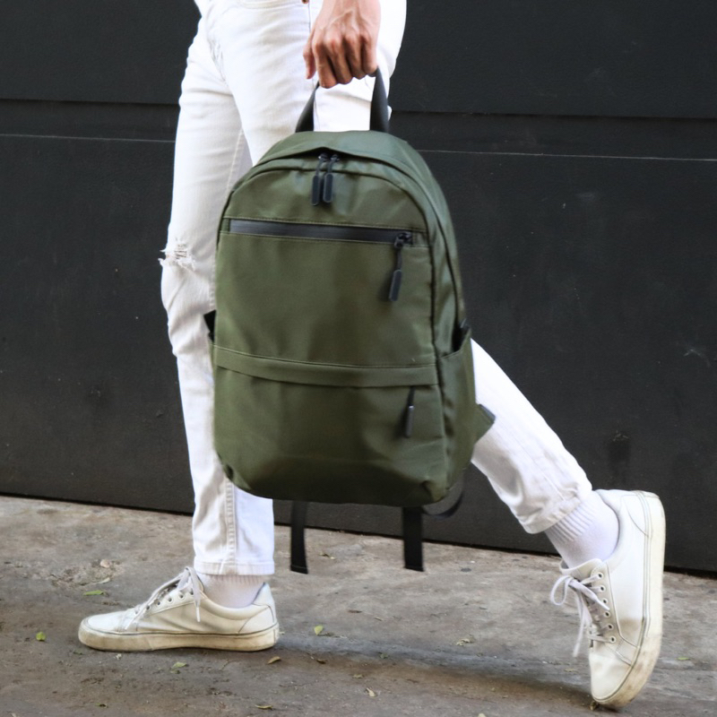 BALO UNISEX ĐEN/ XANH RÊU - VỪA LAP 15.6INCHES - ĐI HỌC ĐI LÀM - VẢI DÙ CHỐNG NƯỚC