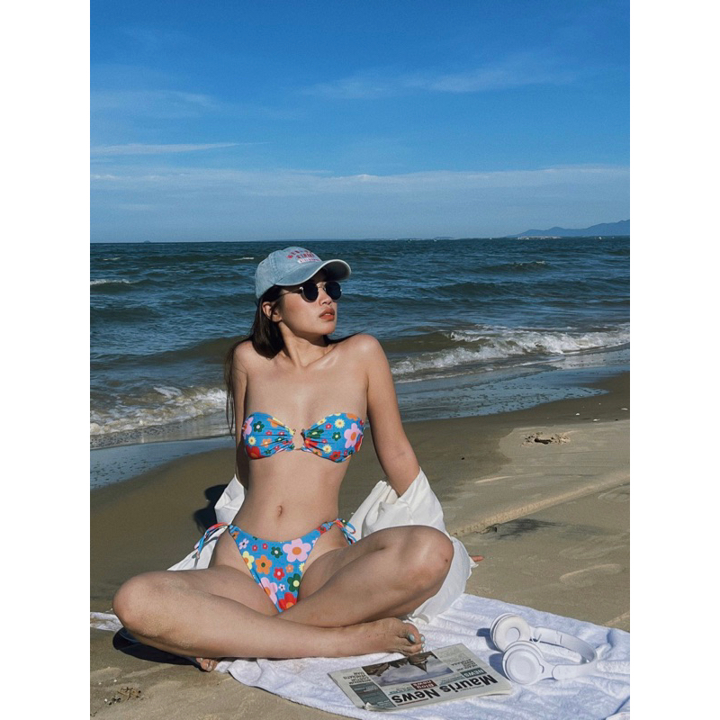 （M323-LiLyBikini) BIKINI HOA DỄ THƯƠNG XANH/HỒNG