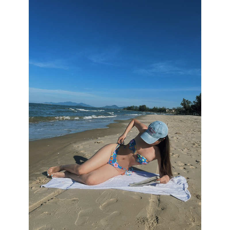 （M323-LiLyBikini) BIKINI HOA DỄ THƯƠNG XANH/HỒNG