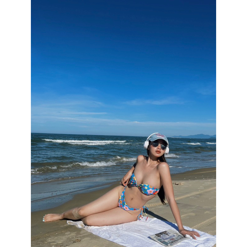 （M323-LiLyBikini) BIKINI HOA DỄ THƯƠNG XANH/HỒNG