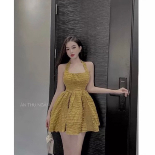 Đầm Xốp Gấm Cổ Yếm Hàng YYS