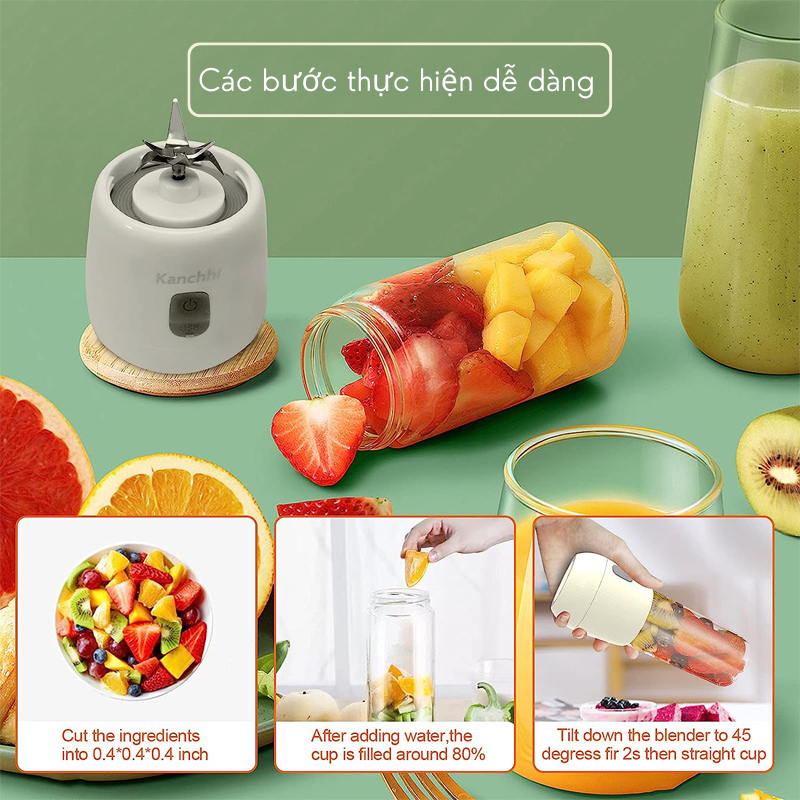 Máy xay sinh tố cầm tay đa năng mini kanchi 6 lưỡi dao