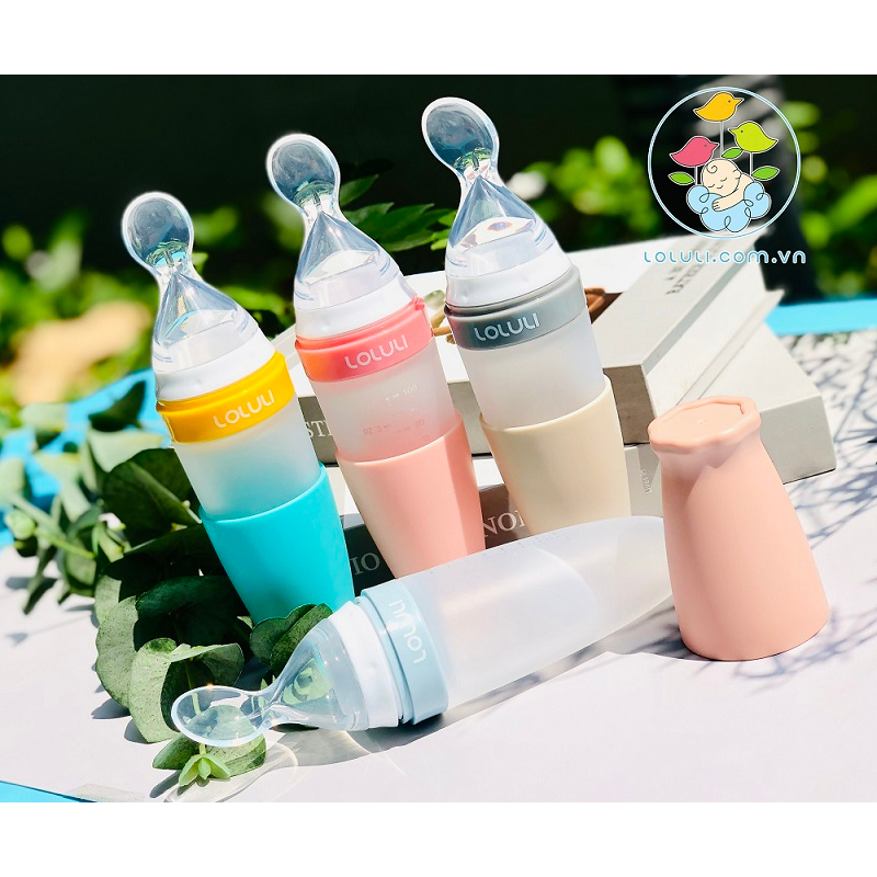 Bình muỗng ăn dặm Loluli nhựa PP và silicon 100ml cho bé ăn dặm uống sữa