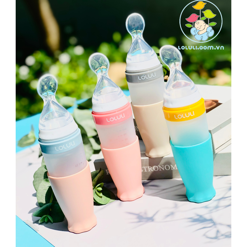 Bình muỗng ăn dặm Loluli nhựa PP và silicon 100ml cho bé ăn dặm uống sữa