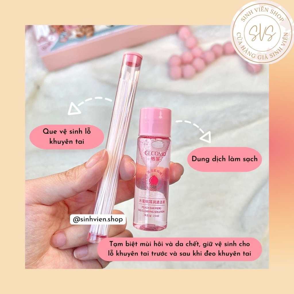 Bộ làm sạch lỗ xỏ khuyên tai Gecomo hương đào vệ sinh 15ml