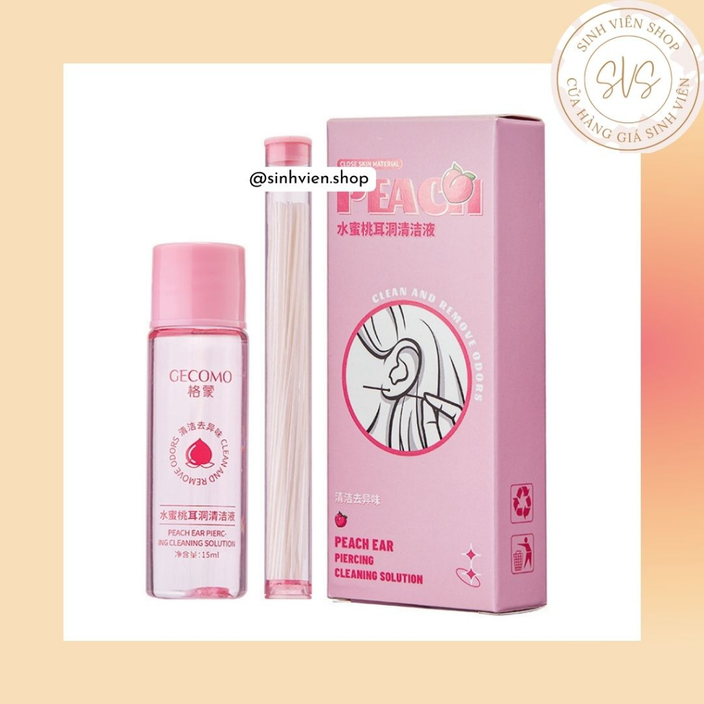 Bộ làm sạch lỗ xỏ khuyên tai Gecomo hương đào vệ sinh 15ml