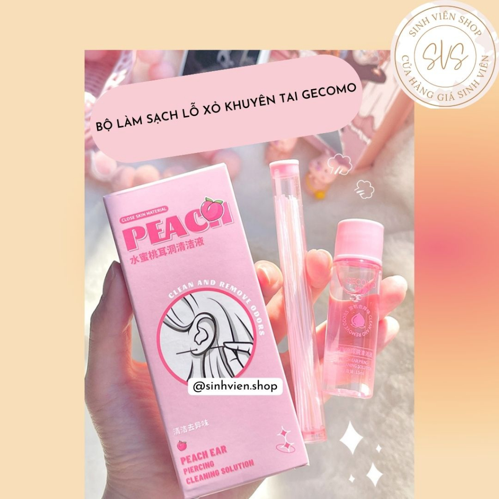 Bộ làm sạch lỗ xỏ khuyên tai Gecomo hương đào vệ sinh 15ml